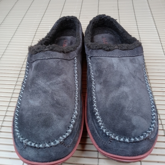 LL Bean men\'s sz 9M brown suede faux fur lined moc